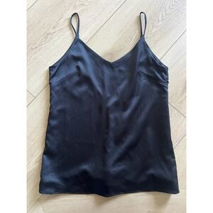 ACHTO Black Satin Cami Top Sleeveless V-Neck Blouse Party‎ Cocktail